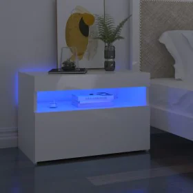 Mesita de noche con LED contrachapada blanco brillo 60x35x40 cm de vidaXL, Mesitas de noche - Ref: Foro24-3082786, Precio: 48...