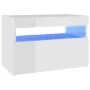 Mesita de noche con LED contrachapada blanco brillo 60x35x40 cm de vidaXL, Mesitas de noche - Ref: Foro24-3082786, Precio: 48...