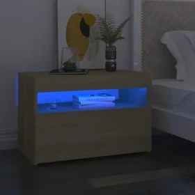 Mesitas de noche con LED 2 uds contrachapada Sonoma 60x35x40 cm de vidaXL, Mesitas de noche - Ref: Foro24-3082781, Precio: 82...