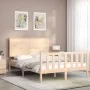 Bed frame with solid wood headboard 140x190 cm by , Beds and slatted bases - Ref: Foro24-3193381, Price: 137,13 €, Discount: %