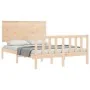 Bed frame with solid wood headboard 140x190 cm by , Beds and slatted bases - Ref: Foro24-3193381, Price: 137,13 €, Discount: %