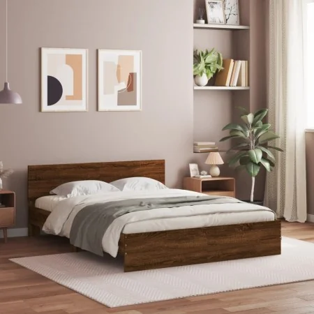Estructura de cama con cabecero marrón roble 150x200 cm de , Camas y somieres - Ref: Foro24-3207482, Precio: 220,23 €, Descue...