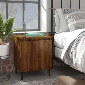 Mesita de noche con patas de metal marrón roble 40x30x50 cm de vidaXL, Mesitas de noche - Ref: Foro24-813120, Precio: 29,97 €...