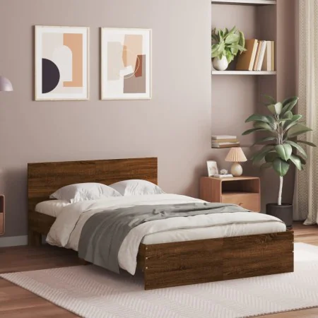 Estructura de cama con cabecero marrón roble 120x190 cm de , Camas y somieres - Ref: Foro24-3207517, Precio: 164,74 €, Descue...