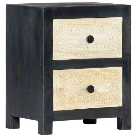 Mesita de noche tallada madera maciza de mango gris 40x30x50 cm de vidaXL, Mesitas de noche - Ref: Foro24-282722, Precio: 110...