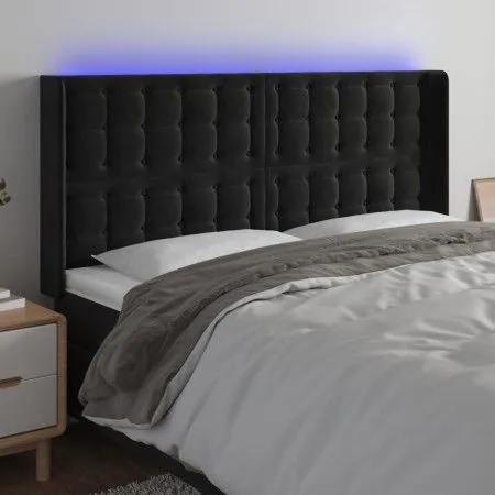 Black velvet headboard with LED 183x16x118/128 cm by vidaXL, Headboards and footboards - Ref: Foro24-3124544, Price: 137,60 €...
