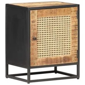 Mesita de noche madera de mango rugosa caña natural 40x30x50cm de vidaXL, Mesitas de noche - Ref: Foro24-323140, Precio: 120,...