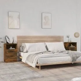 Mesitas de noche 2 uds madera contrachapada color roble ahumado de vidaXL, Mesitas de noche - Ref: Foro24-817040, Precio: 75,...