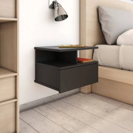 Mesita de noche flotante madera de ingeniería negra 40x31x27 cm de vidaXL, Mesitas de noche - Ref: Foro24-800407, Precio: 50,...