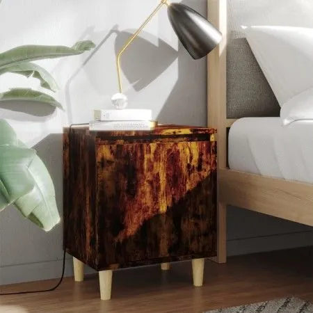 Mesita de noche con patas madera roble ahumado 40x30x50 cm de vidaXL, Mesitas de noche - Ref: Foro24-813110, Precio: 27,85 €,...