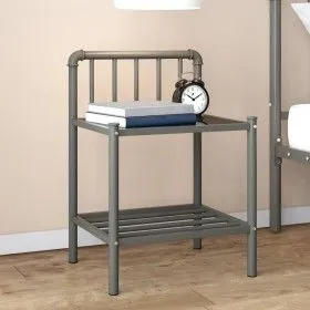 Gray and black metal and glass bedside table 45x34.5x62.5cm by vidaXL, Nightstands - Ref: Foro24-325097, Price: 27,94 €, Disc...