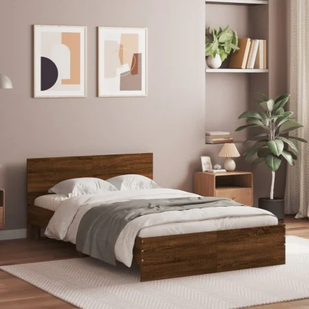 Estructura de cama con cabecero marrón roble 120x200 cm de , Camas y somieres - Ref: Foro24-3207496, Precio: 185,30 €, Descue...