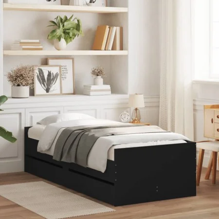 Estructura de cama con cajones negro 75x190 cm de , Camas y somieres - Ref: Foro24-3207358, Precio: 132,28 €, Descuento: %