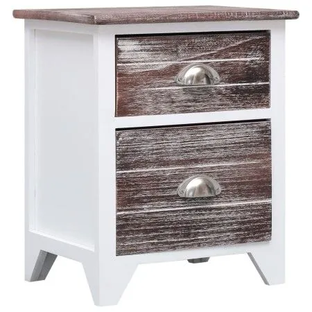 Mesita de noche madera de Paulownia marrón y blanca 38x28x45 cm de vidaXL, Mesitas de noche - Ref: Foro24-284048, Precio: 47,...