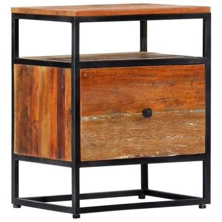 Mesita de noche de madera maciza reciclada y acero 40x30x50 cm de vidaXL, Mesitas de noche - Ref: Foro24-282725, Precio: 72,0...