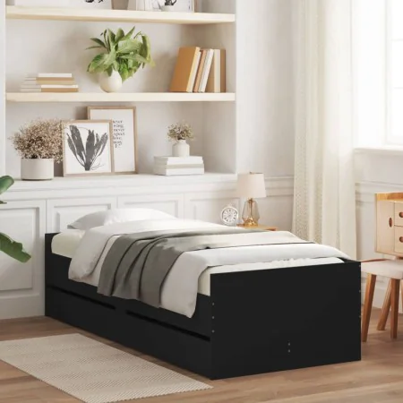 Bed frame with drawers black 90x190 cm by , Beds and slatted bases - Ref: Foro24-3207351, Price: 193,18 €, Discount: %