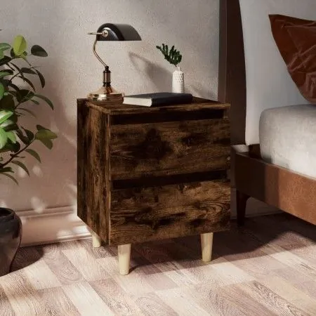 Mesitas de noche 2 uds patas madera roble ahumado 40x35x50 cm de vidaXL, Mesitas de noche - Ref: Foro24-813123, Precio: 56,40...