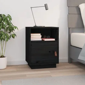Mesita de noche madera maciza de pino negro 40x34x55 cm de vidaXL, Mesitas de noche - Ref: Foro24-818323, Precio: 45,63 €, De...