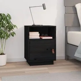 Schwarzer massiver Kiefernholz-Nachttisch 40x34x55 cm von vidaXL, Nachttische - Ref: Foro24-818323, Preis: 45,63 €, Rabatt: %