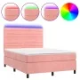Cama box spring colchón y LED terciopelo rosa 140x200 cm de vidaXL, Camas y somieres - Ref: Foro24-3136190, Precio: 474,31 €,...