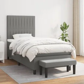 Cama box spring con colchón tela gris oscuro 90x190 cm de vidaXL, Camas y somieres - Ref: Foro24-3136718, Precio: 353,85 €, D...