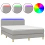 Cama box spring colchón y luces LED tela gris claro 140x200 cm de vidaXL, Camas y somieres - Ref: Foro24-3133557, Precio: 411...