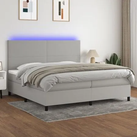 Cama box spring con colchón tela y LED gris claro 200x200 cm de vidaXL, Camas y somieres - Ref: Foro24-3134741, Precio: 688,2...