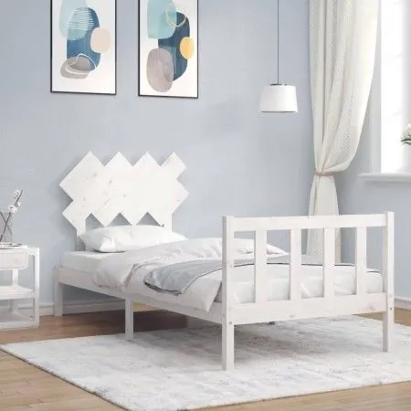 Estructura de cama con cabecero madera maciza blanco de vidaXL, Camas y somieres - Ref: Foro24-3193432, Precio: 97,43 €, Desc...