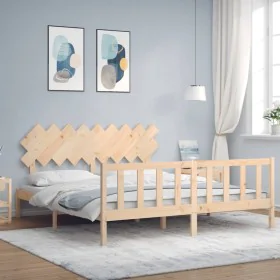 Estructura de cama de matrimonio con cabecero madera maciza de vidaXL, Camas y somieres - Ref: Foro24-3193481, Precio: 149,22...