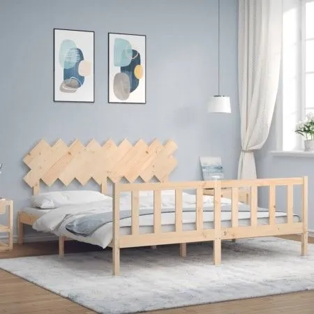 Estructura de cama de matrimonio con cabecero madera maciza de vidaXL, Camas y somieres - Ref: Foro24-3193481, Precio: 149,22...