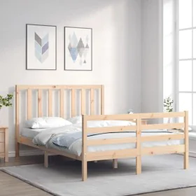 Estructura de cama de matrimonio con cabecero madera maciza de vidaXL, Camas y somieres - Ref: Foro24-3193761, Precio: 116,83...