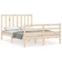 Double bed frame with solid wood headboard by vidaXL, Beds and slatted bases - Ref: Foro24-3193761, Price: 116,83 €, Discount: %