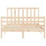 Double bed frame with solid wood headboard by vidaXL, Beds and slatted bases - Ref: Foro24-3193761, Price: 116,83 €, Discount: %