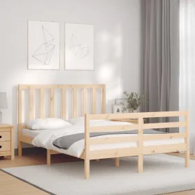 Double bed frame with solid wood headboard by vidaXL, Beds and slatted bases - Ref: Foro24-3193826, Price: 113,79 €, Discount: %