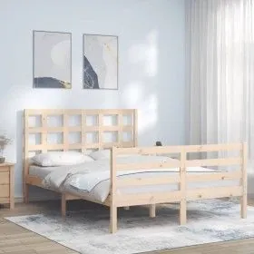 Estructura de cama de matrimonio con cabecero madera maciza de vidaXL, Camas y somieres - Ref: Foro24-3193956, Precio: 114,95...