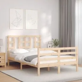 Estructura de cama de matrimonio con cabecero madera maciza de vidaXL, Camas y somieres - Ref: Foro24-3193891, Precio: 116,29...