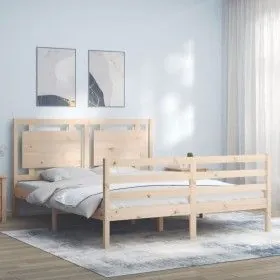 Estructura de cama de matrimonio con cabecero madera maciza de vidaXL, Camas y somieres - Ref: Foro24-3194056, Precio: 152,15...
