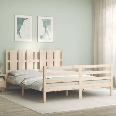 Doppelbettgestell mit Kopfteil aus Massivholz von vidaXL, Betten und Lattenroste - Ref: Foro24-3194121, Preis: 154,59 €, Raba...