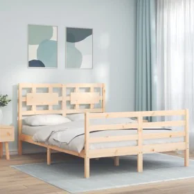 Estructura de cama de matrimonio con cabecero madera maciza de vidaXL, Camas y somieres - Ref: Foro24-3194411, Precio: 121,51...
