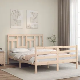 Estructura de cama de matrimonio con cabecero madera maciza de vidaXL, Camas y somieres - Ref: Foro24-3194931, Precio: 115,56...