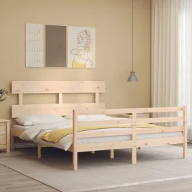 Estructura de cama de matrimonio con cabecero madera maciza de vidaXL, Camas y somieres - Ref: Foro24-3195096, Precio: 141,61...