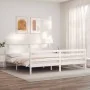 Double bed frame with white solid wood headboard by vidaXL, Beds and slatted bases - Ref: Foro24-3195107, Price: 145,18 €, Di...