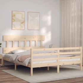 Estructura de cama de matrimonio con cabecero madera maciza de vidaXL, Camas y somieres - Ref: Foro24-3195161, Precio: 133,55...