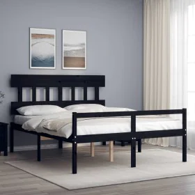 Cama matrimonio personas mayores cabecero madera maciza negro de vidaXL, Camas y somieres - Ref: Foro24-3195425, Precio: 151,...