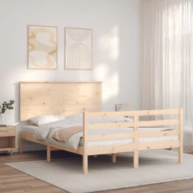Estructura de cama de matrimonio con cabecero madera maciza de vidaXL, Camas y somieres - Ref: Foro24-3195191, Precio: 124,87...