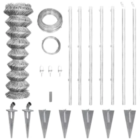 Valla metálica con estacas postes acero galvanizado 15x0,8 m de vidaXL, Paneles de vallas - Ref: Foro24-141502, Precio: 160,7...