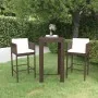 Set de bar de jardín 3 piezas y cojines ratán sintético marrón de vidaXL, Conjuntos de jardín - Ref: Foro24-3094777, Precio: ...