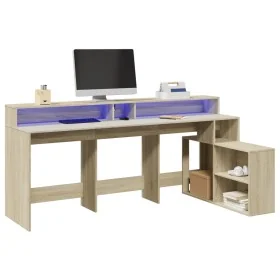 Escritorio con LED madera ingeniería roble Sonoma 200x104x91 cm de , Escritorios - Ref: Foro24-3309467, Precio: 171,57 €, Des...