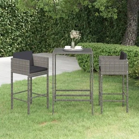 Garden bar furniture set 3 pieces with gray synthetic rattan cushions by vidaXL, Garden sets - Ref: Foro24-3094788, Price: 24...
