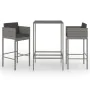 Set de muebles bar jardín 3 pzas y cojines ratán sintético gris de vidaXL, Conjuntos de jardín - Ref: Foro24-3094788, Precio:...